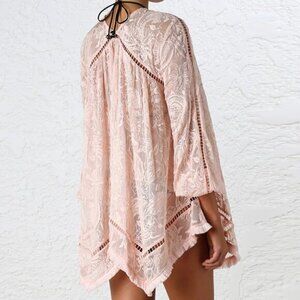 Zimmermann Henna Floating Sheer Fringe Blouse Top Rose Pink Size 1 Small b81E